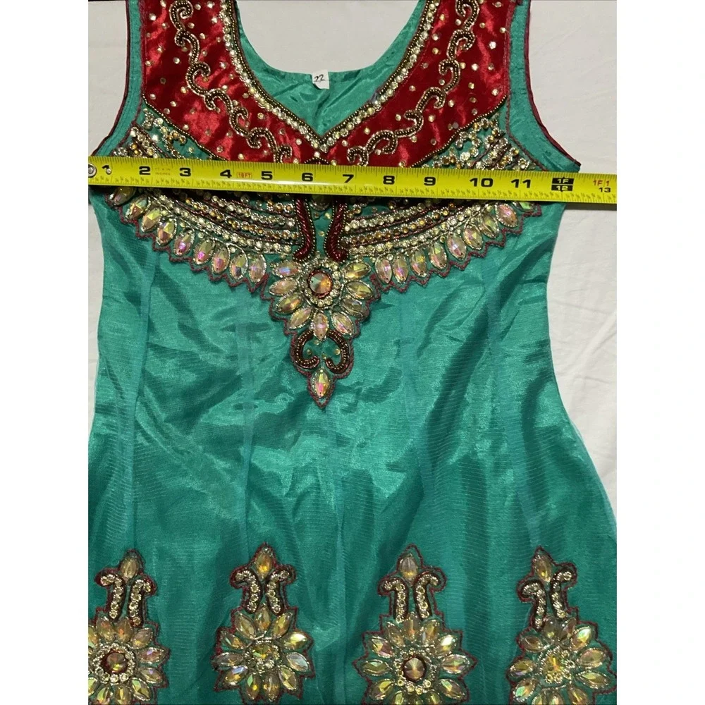 Flare Dress Girls Teal  Floral Embellished Sheer‎ Rhinestone India See Pictures